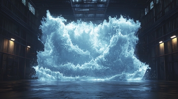 城市巷弄中蓝色能量体