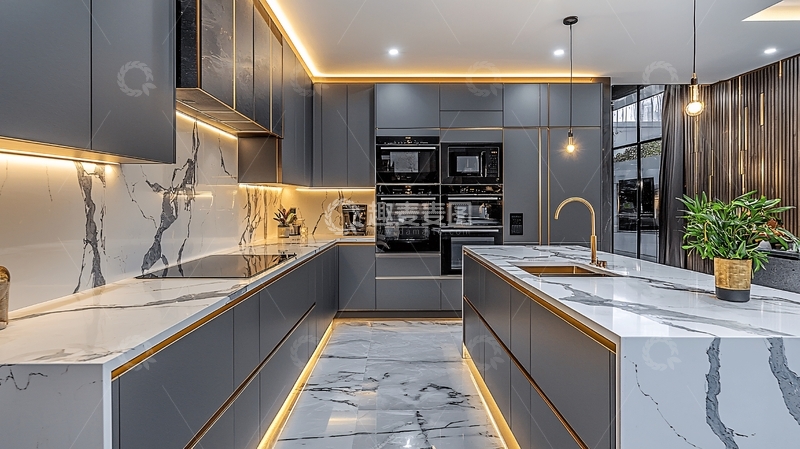高清大图下载【趣麦麦图】现代化灰色橱柜厨房