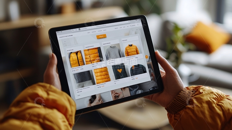 高清大图下载【趣麦麦图】双手捧平板浏览电商网站