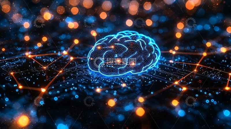 高清大图下载【趣麦麦图】光影下的蓝色大脑神经网络