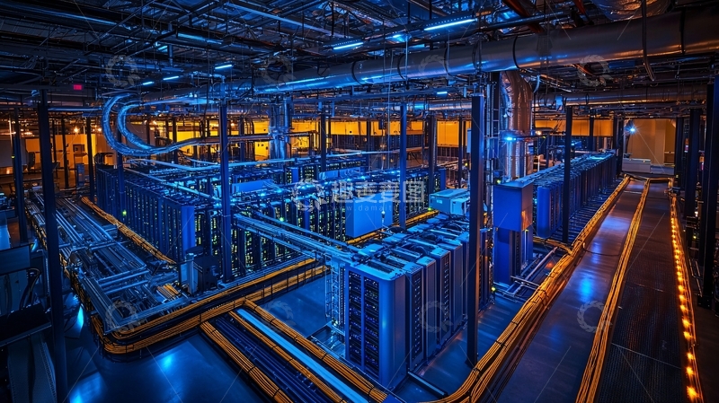 高清大图下载【趣麦麦图】蓝色灯光下的服务器机房