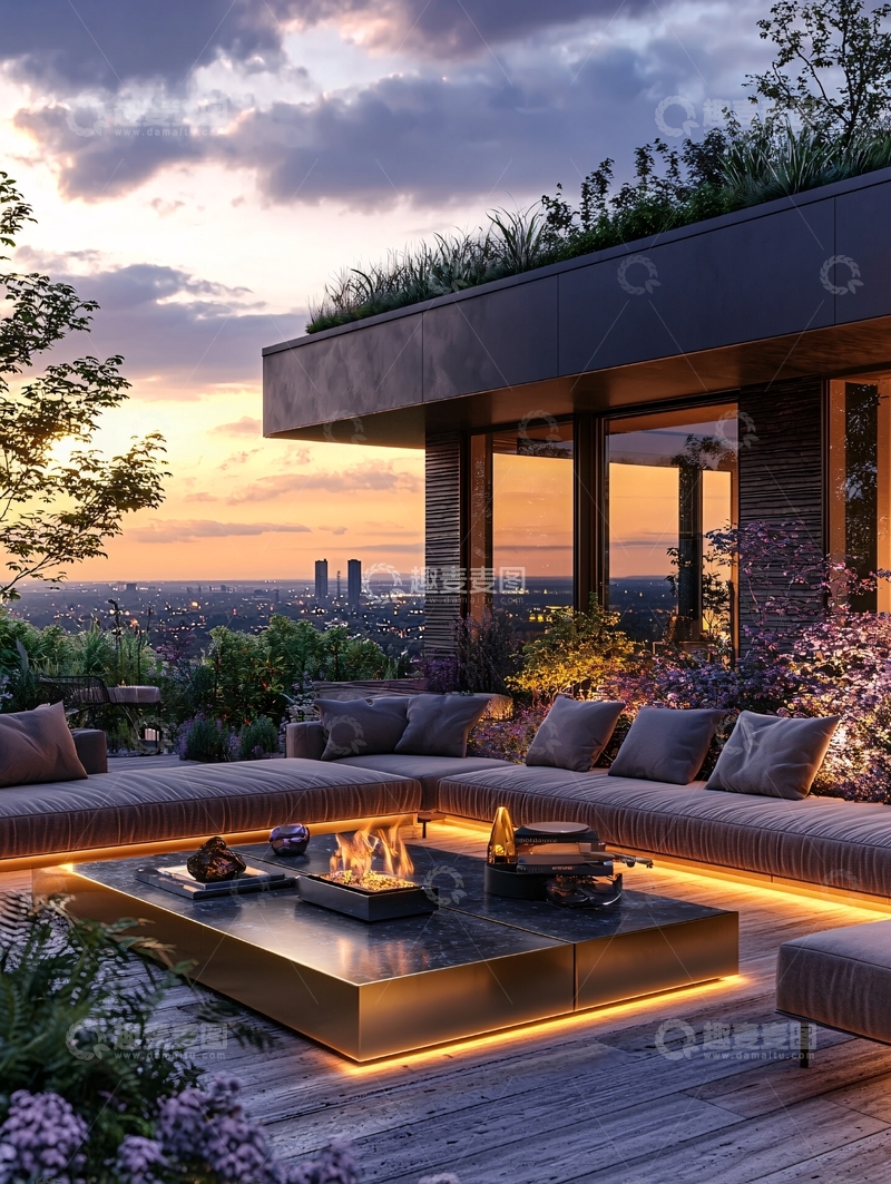 高清大图下载【趣麦麦图】高端住宅露台夜景