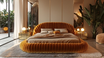 奢华金色绒面床