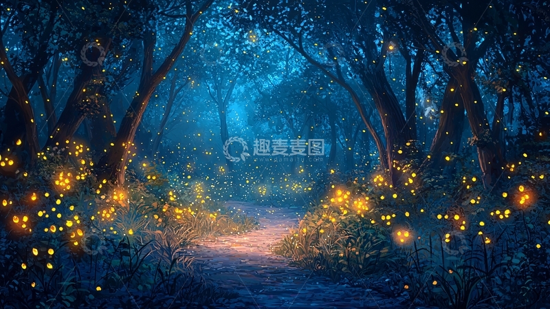 高清大图下载【趣麦麦图】萤火虫森林小路