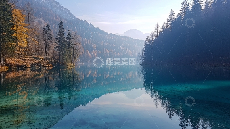 高清大图下载【趣麦麦图】秋日湖泊山景倒影
