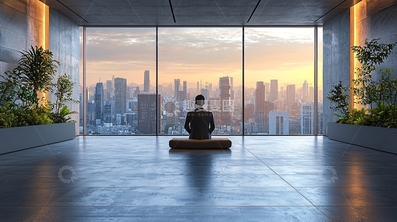 高清大图下载【趣麦麦图】高楼办公室冥想