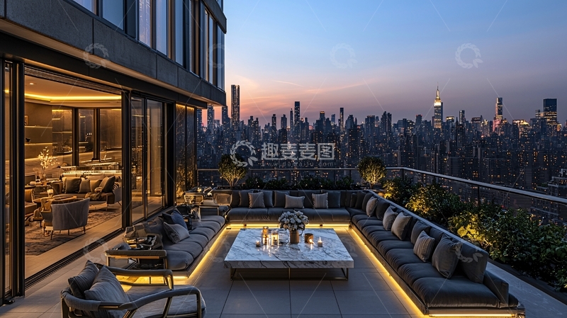 高清大图下载【趣麦麦图】纽约曼哈顿夜景顶层公寓