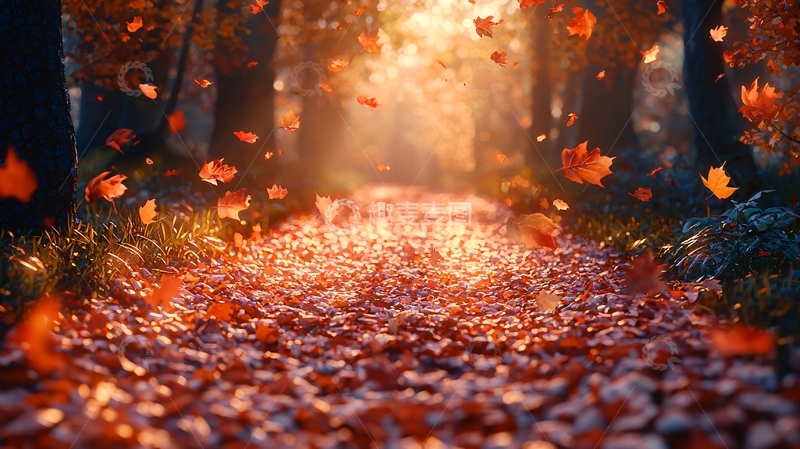 高清大图下载【趣麦麦图】秋日森林小路落叶