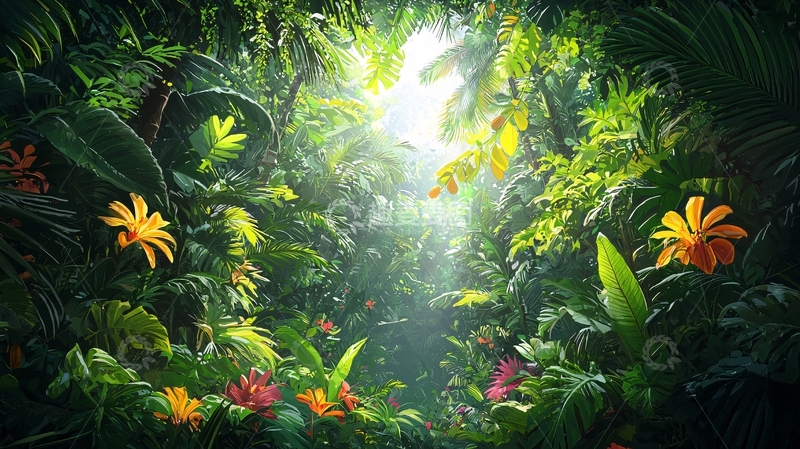 高清大图下载【趣麦麦图】热带雨林深处阳光透射