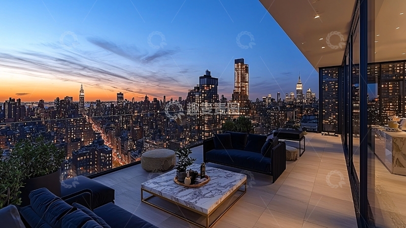 高清大图下载【趣麦麦图】高层公寓夜景阳台