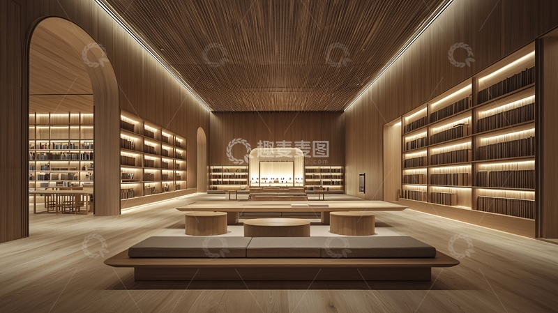 高清大图下载【趣麦麦图】极简风格木质图书馆