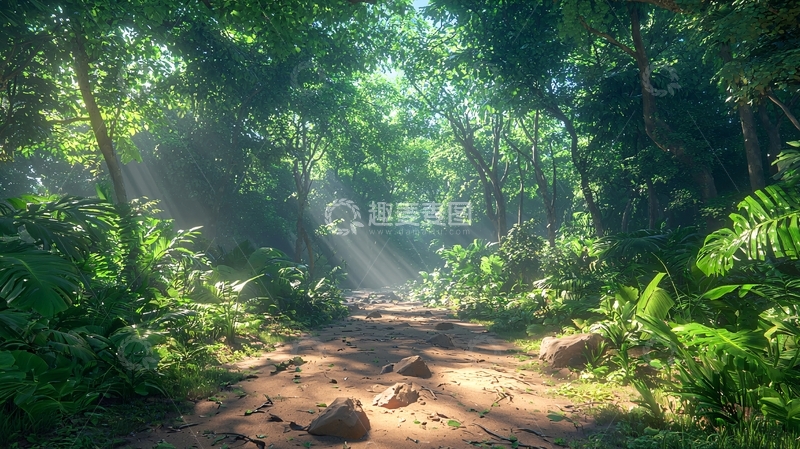 高清大图下载【趣麦麦图】阳光透过树林小路