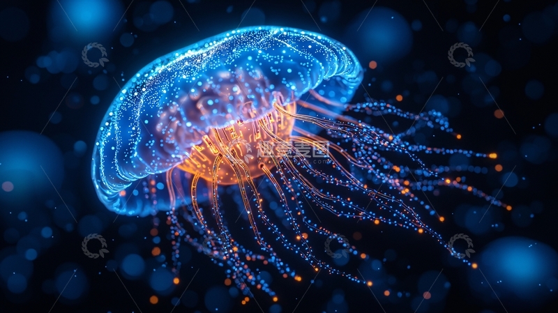 高清大图下载【趣麦麦图】蓝光橙光发光水母