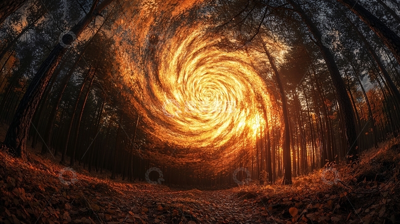 高清大图下载【趣麦麦图】森林旋涡日落