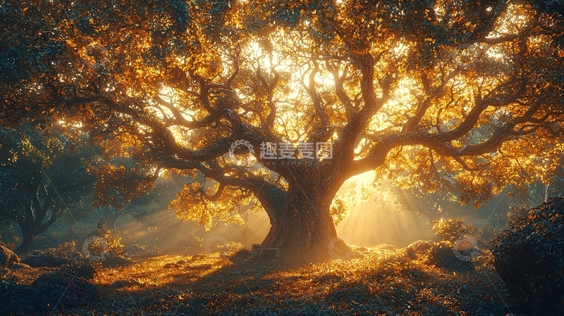 高清大图下载【趣麦麦图】阳光普照下的古老巨树