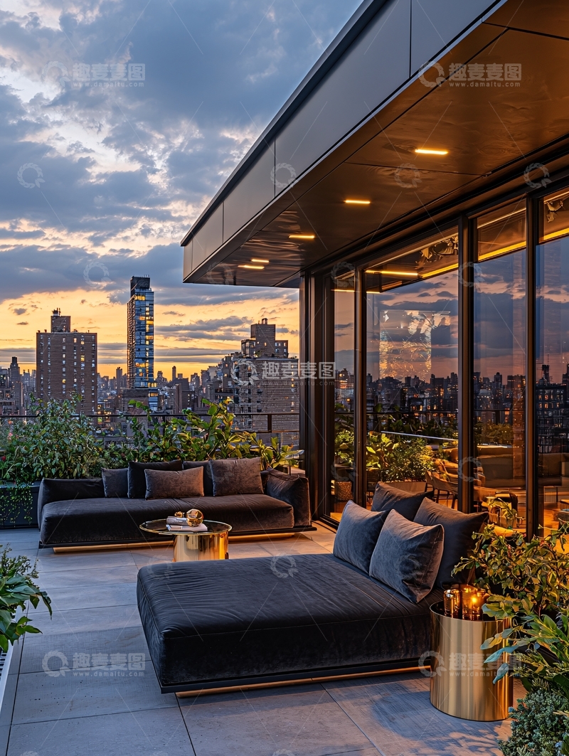 高清大图下载【趣麦麦图】夜景顶楼露台