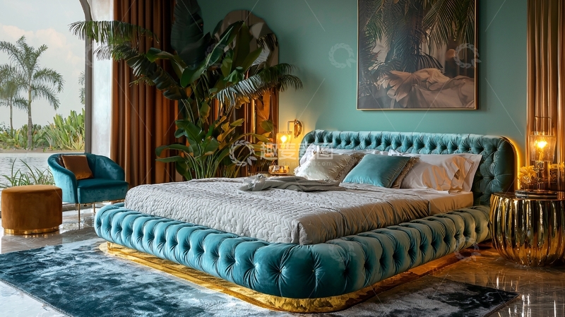 高清大图下载【趣麦麦图】轻奢绿宝石色卧室设计