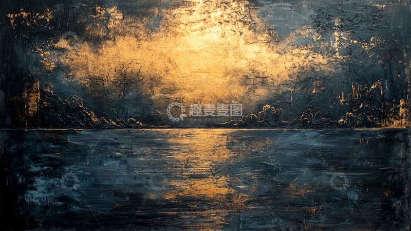 高清大图下载【趣麦麦图】金色余晖海景油画