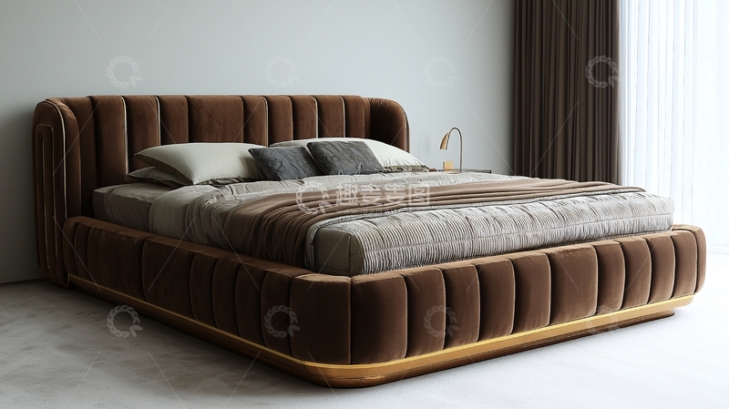 高清大图下载【趣麦麦图】棕色绒面床