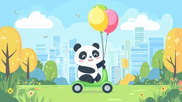 可爱熊猫骑车