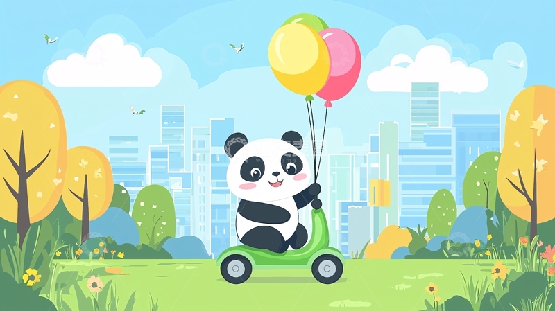 高清大图下载【趣麦麦图】可爱熊猫骑车