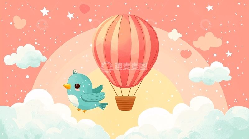 高清大图下载【趣麦麦图】粉色系热气球小鸟