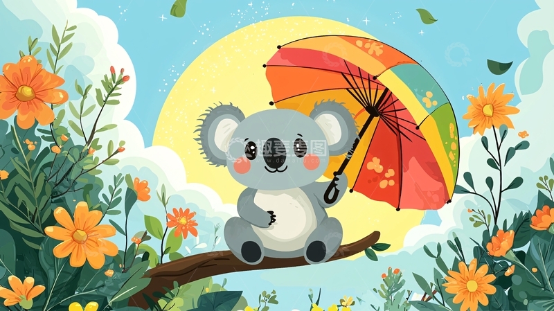 高清大图下载【趣麦麦图】可爱考拉撑伞图