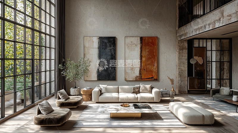 高清大图下载【趣麦麦图】loft风格客厅