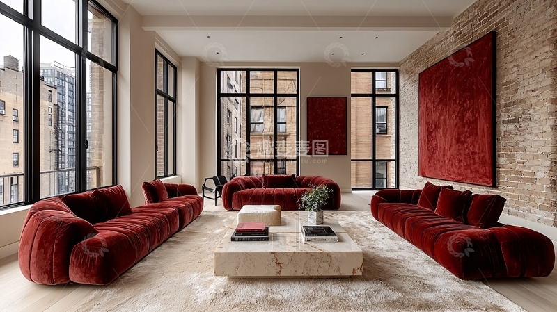 高清大图下载【趣麦麦图】现代简约红棕色客厅
