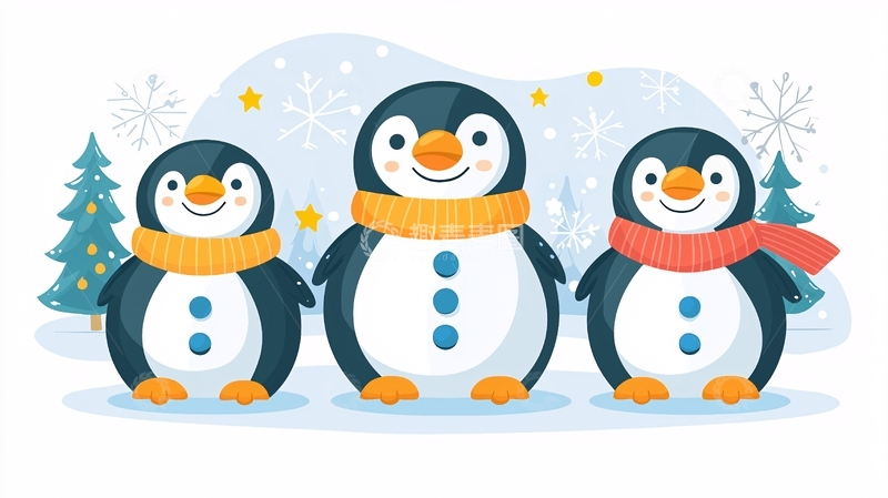 高清大图下载【趣麦麦图】三只可爱企鹅卡通图