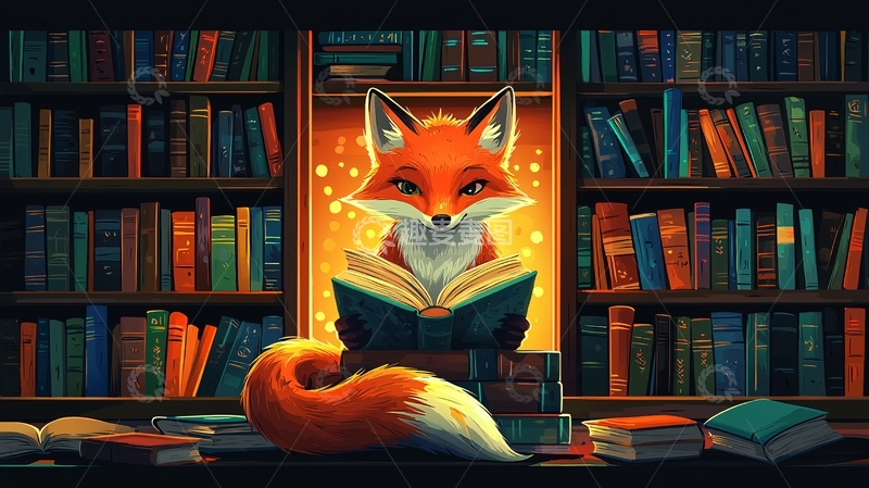 高清大图下载【趣麦麦图】狐狸读书