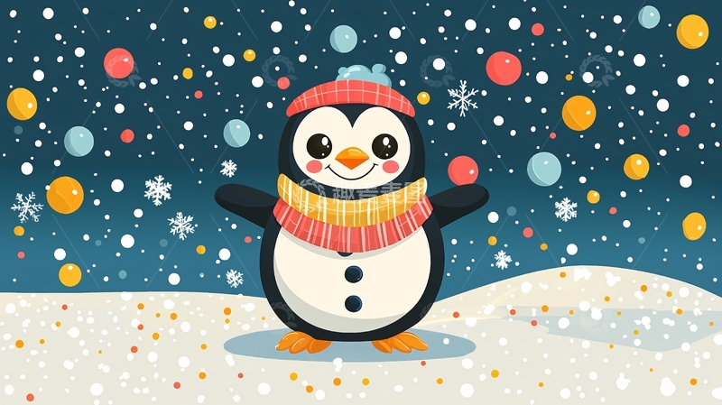 高清大图下载【趣麦麦图】戴帽子的可爱企鹅