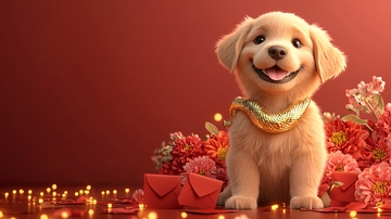 可爱金毛幼犬新年贺卡