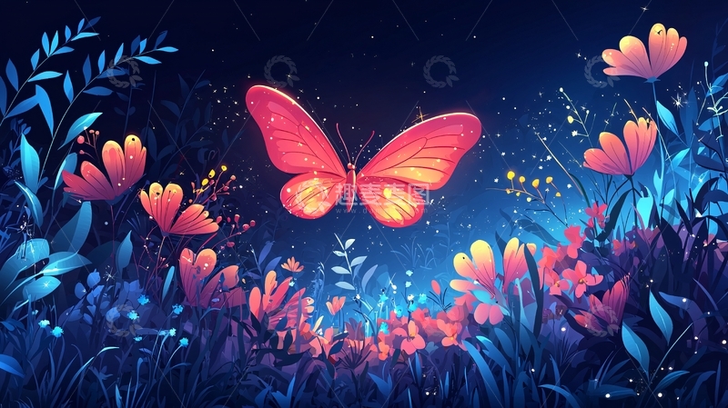 高清大图下载【趣麦麦图】梦幻萤火之夜红蝴蝶