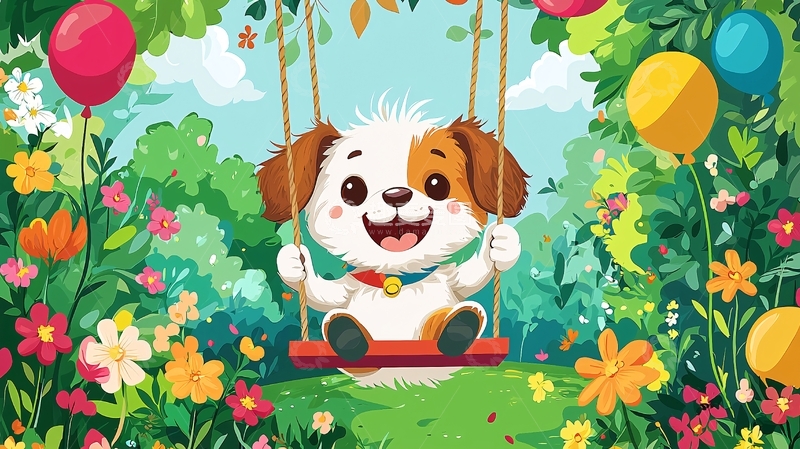 高清大图下载【趣麦麦图】小狗荡秋千