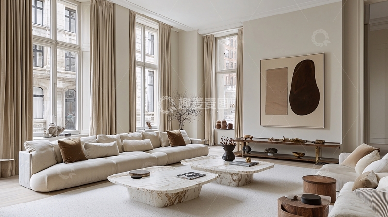 高清大图下载【趣麦麦图】极简风客厅大窗户落地窗
