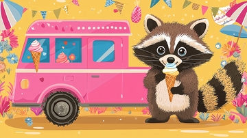 卡通浣熊卖冰淇淋