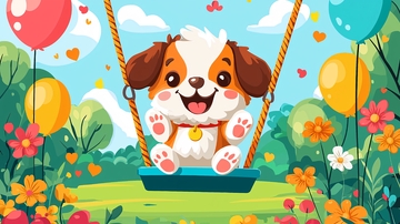 可爱狗狗荡秋千