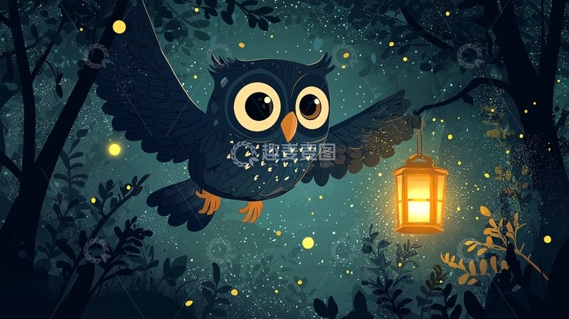 高清大图下载【趣麦麦图】夜间飞行的猫头鹰