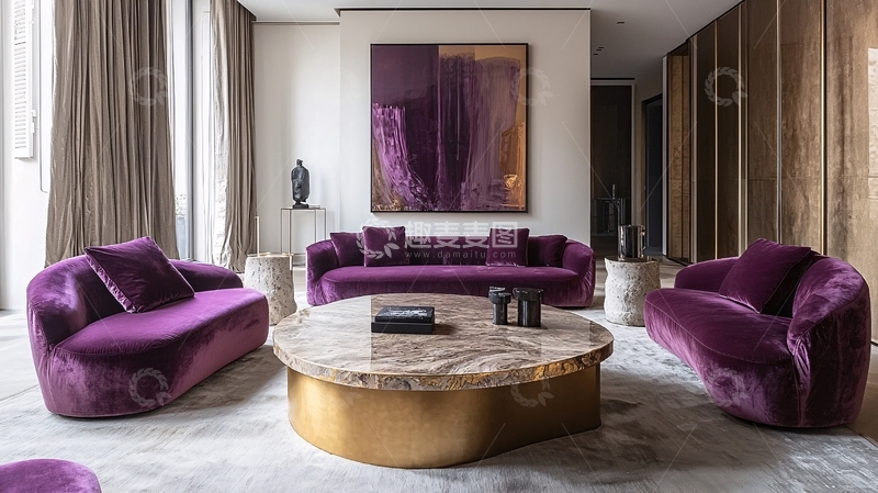 高清大图下载【趣麦麦图】紫色绒面沙发