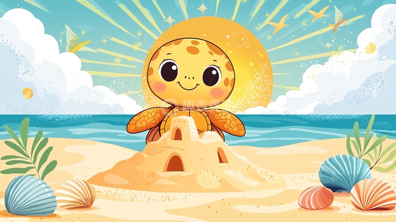 高清大图下载【趣麦麦图】海滩上可爱的小海龟