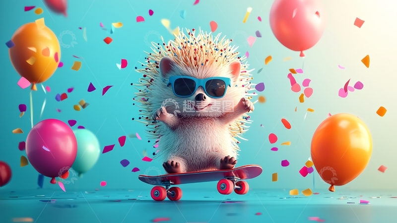 高清大图下载【趣麦麦图】戴墨镜滑板的刺猬