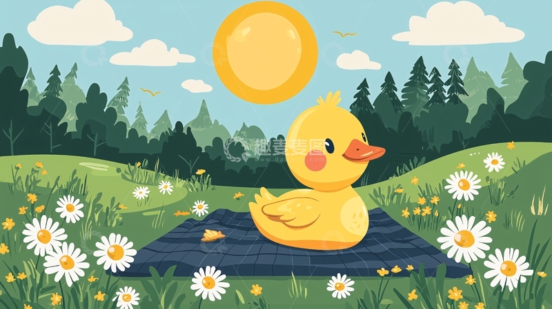 高清大图下载【趣麦麦图】小鸭子在草地野餐