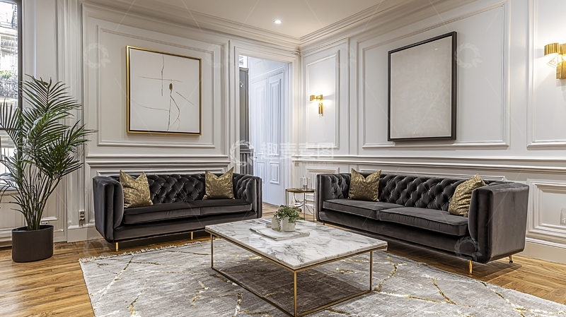 高清大图下载【趣麦麦图】现代简约灰色丝绒沙发