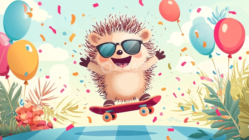 高清大图下载【趣麦麦图】快乐的刺猬滑板