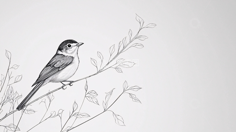 高清大图下载【趣麦麦图】黑白手绘小鸟