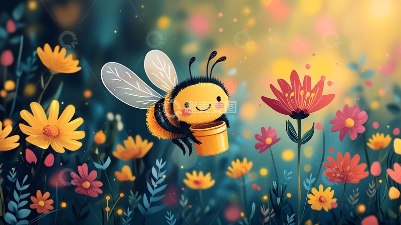 卡通小蜜蜂采蜜