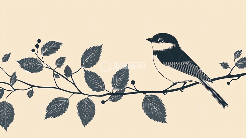 高清大图下载【趣麦麦图】简约风格小鸟树枝