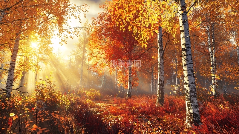 高清大图下载【趣麦麦图】秋日森林阳光透过树叶