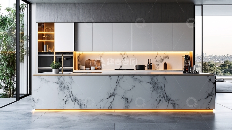 高清大图下载【趣麦麦图】现代简约风格大理石橱柜